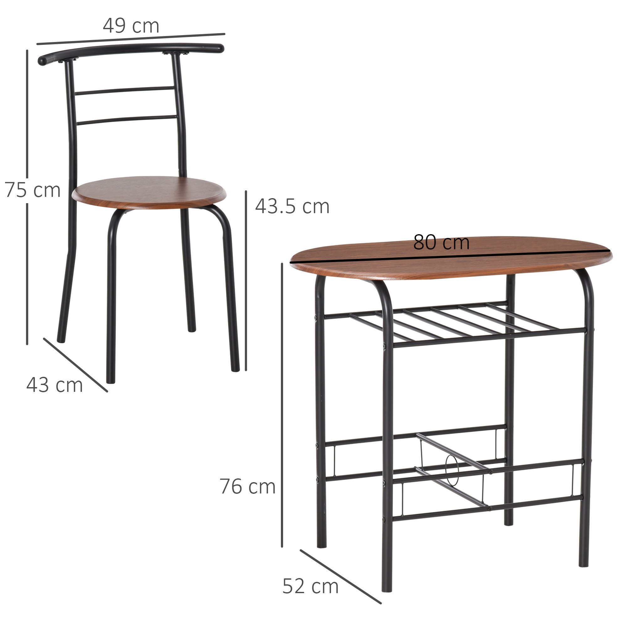 HOMCOM 3 Piece Metal Dining Table with Storage Shelf - Natural Wood - Image 6