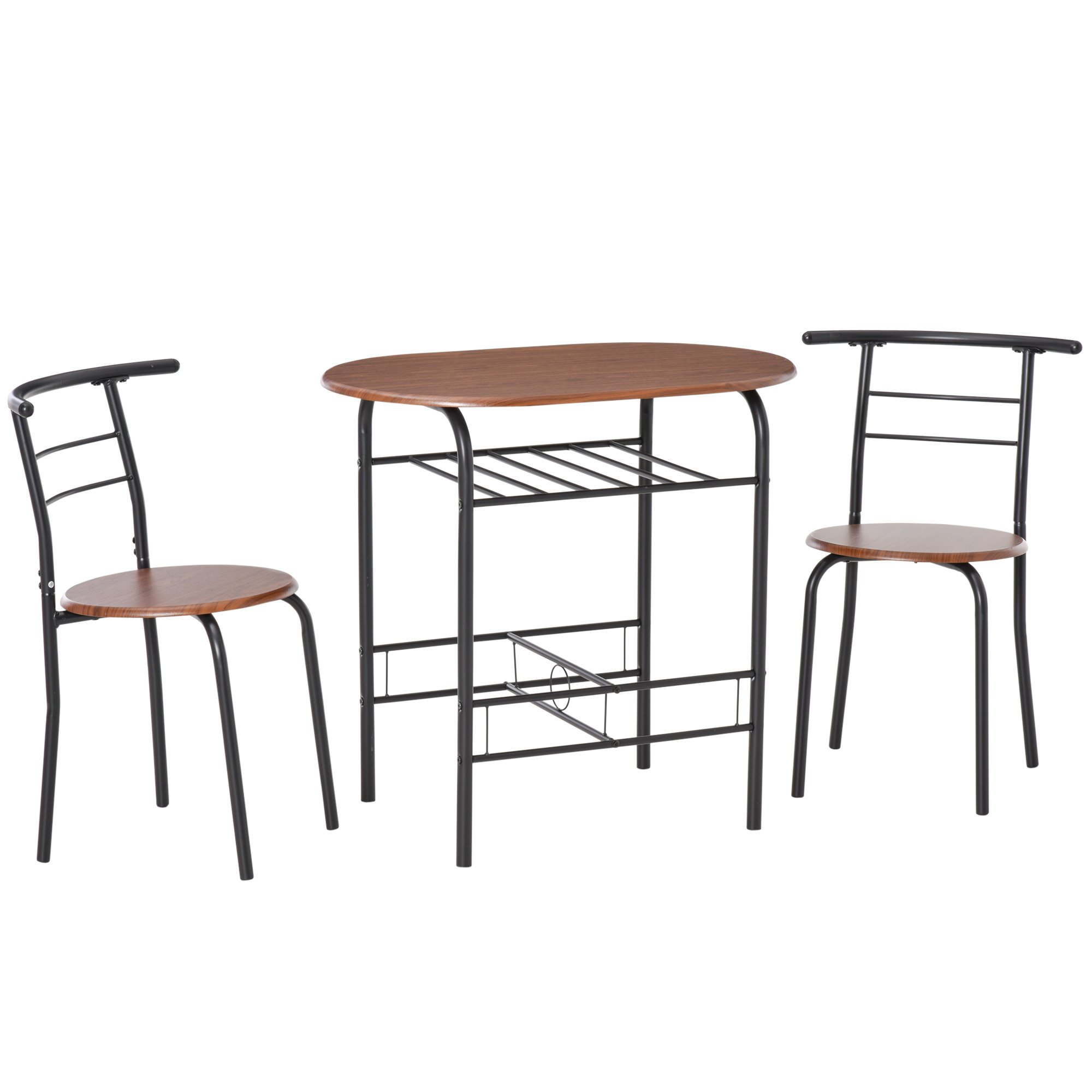 HOMCOM 3 Piece Metal Dining Table with Storage Shelf - Natural Wood - Image 1