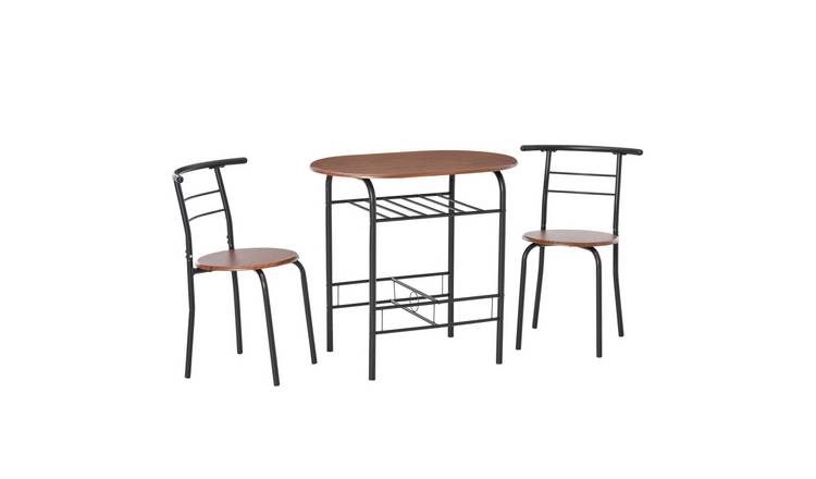 HOMCOM 3 Piece Metal Dining Table with Storage Shelf - Natural Wood