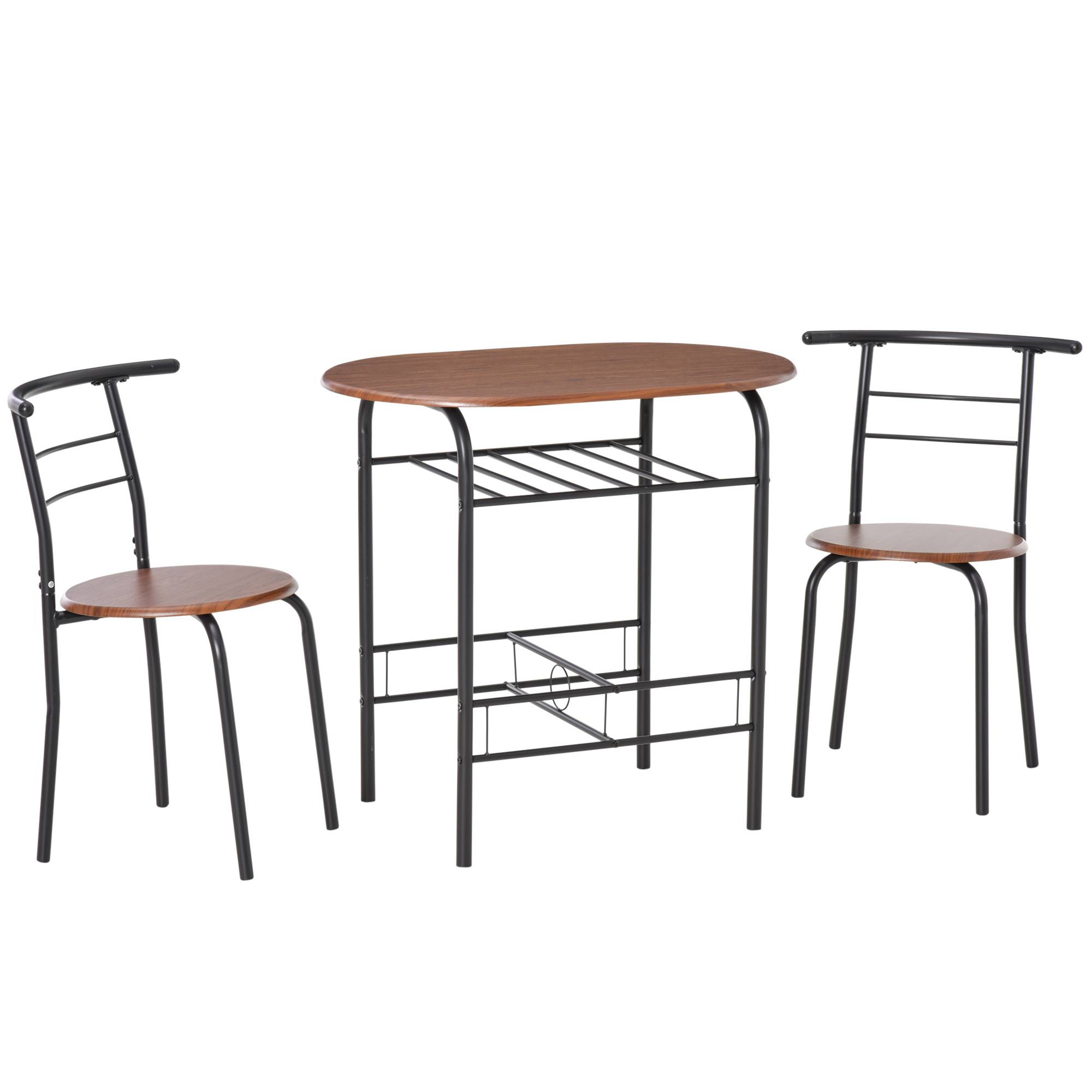 HOMCOM 3 Piece Metal Dining Table with Storage Shelf - Natural Wood - Image 1