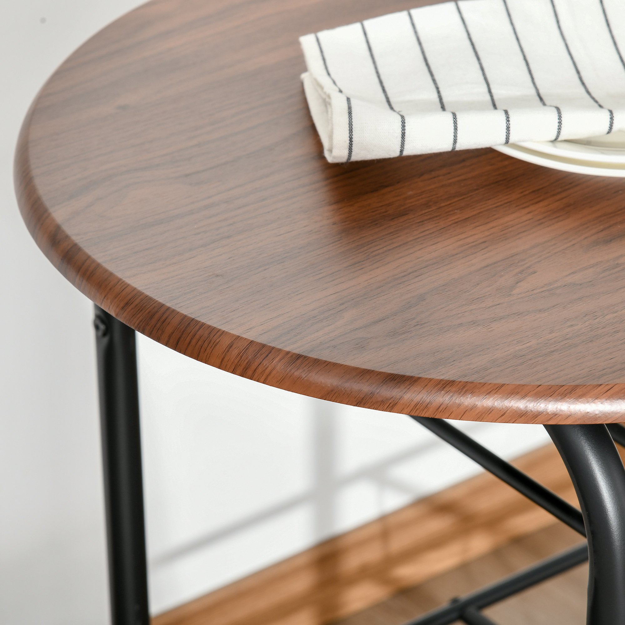HOMCOM 3 Piece Metal Dining Table with Storage Shelf - Natural Wood - Image 3