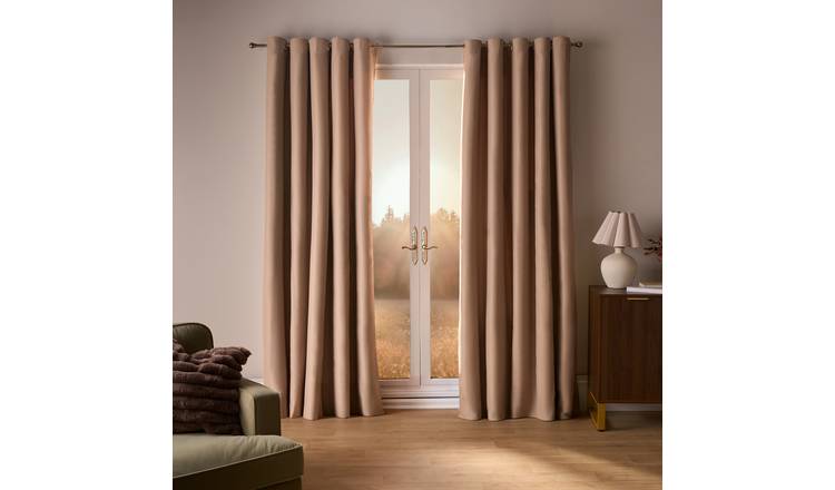 OHS Essentials Plain Eyelet Blackout Curtains 168 x 229cm - Beige