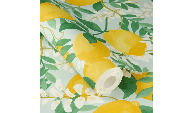 Rasch x Tesa Portofino Lemon Branches Peel Stick Textured Wallpaper - Yellow