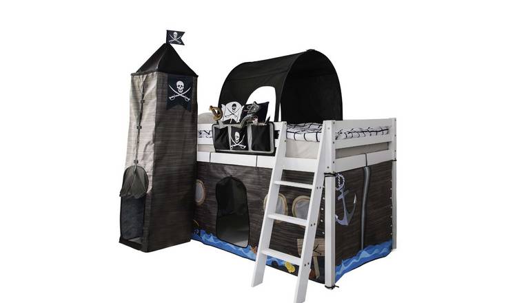 Noa & Nani Moro Midsleeper Cabin Bed With Pirate Hideaway Tent Package - White