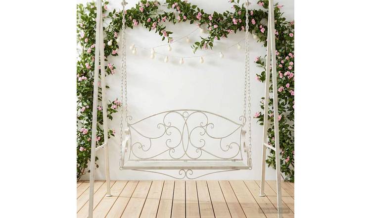 Walplus Steel Swing Bench Antique - Antique White - 110 x 52.5 x 47 cm