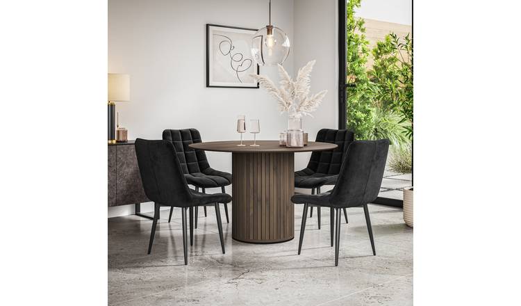 Furniture Online Arlo Nova Walnut Top w Wal Legs Dining Table & 6 Black Chairs