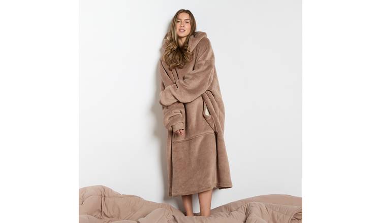 OHS Extra Long Coral Fleece Hoodie Blanket - One Size - Mink