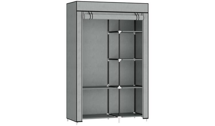 HOMCOM Foldable Fabric Wardrobe with 6 Shelves and Hanging Rail - Light Grey