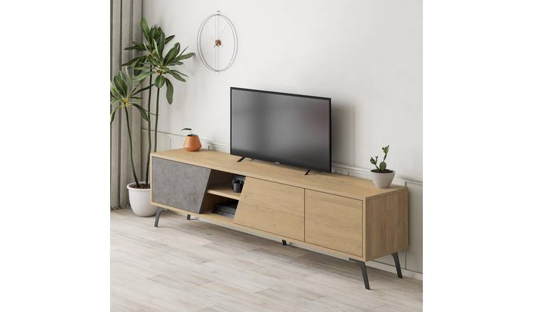 Decortie Fiona TV Unit particleboard on Metal Frame - Oak & Retro Grey
