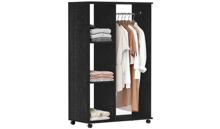 HOMCOM Open Wardrobe with Clothes Hanging Rail and 3 Storage Shelves - Black