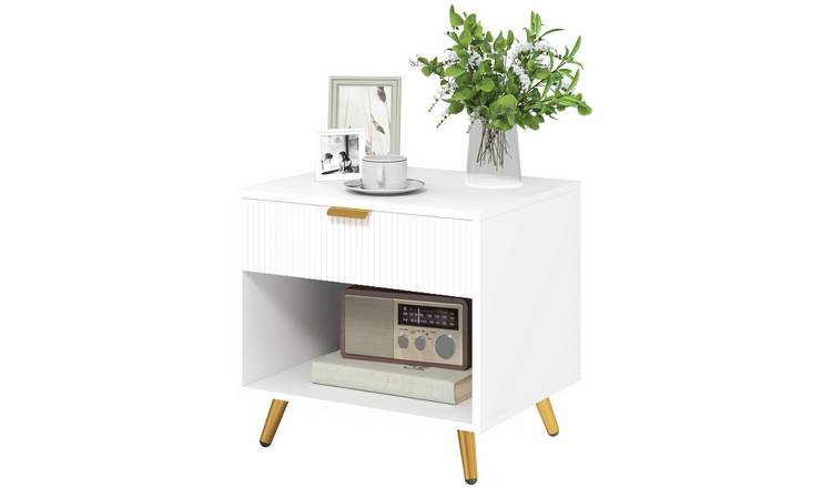 HOMCOM Bedside Table with Drawer and Open Compartment - White
