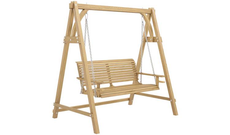 Outsunny 2 Seater Pine Cup Holders Garden Swing Seat – Natural