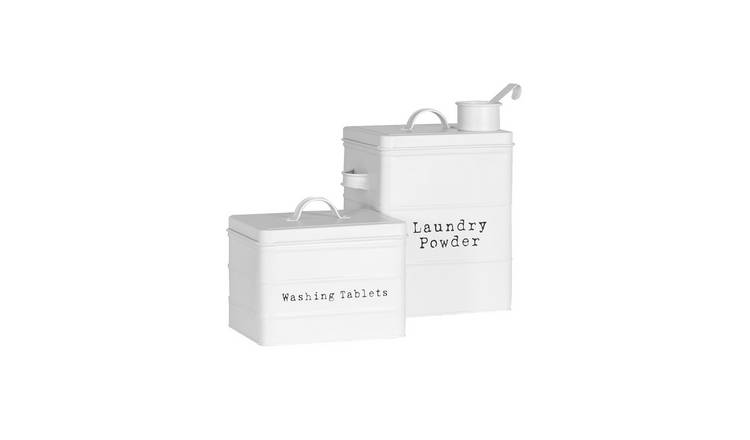 Harbour Housewares 2 Piece Vintage Metal Utility Canisters Set - White