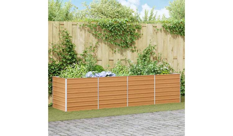 Walplus Galvanised Steel Raised Garden Bed - Light Brown - 320 x 80 x 77 cm
