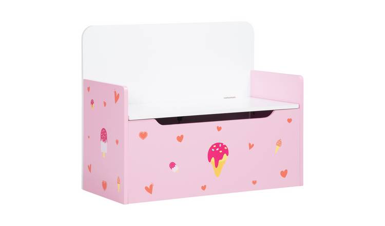 ZONEKIZ 2 in 1 Wooden Toy Box with Safety Rod Kids Storage Bench - Pink