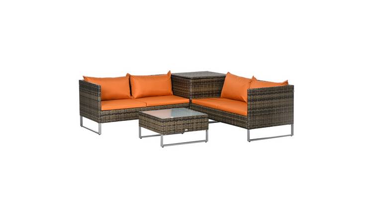 Outsunny 4 Seater Rattan Garden Furniture Set with Storage Box - Orange