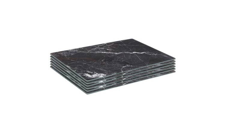 Harbour Housewares Black Marble Glass Placemats - Set of 6 - 30 x 20cm