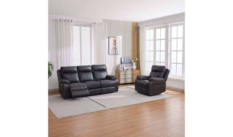 Furniture Online Vinson Electric Recliner Leather 1+3 Seater Sofa Set - Charcoal