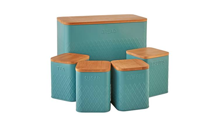 Cooks Professional 5 Piece Square Kitchen Storage Set with Bamboo Lids - Teal