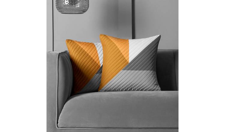 OHS 2 Pack Ralph Quilted Cushion Covers 45 x 45cm - Ochre