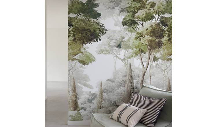 Grandeco Bermeo Forest 3 Lane Repeatable Wallpaper Mural   - Grey