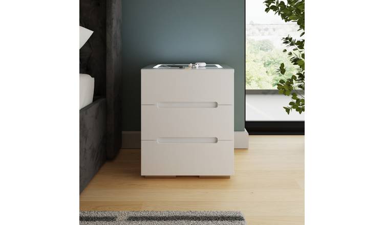 GFW Riley 3 Drawer Smart Bedside Table - White