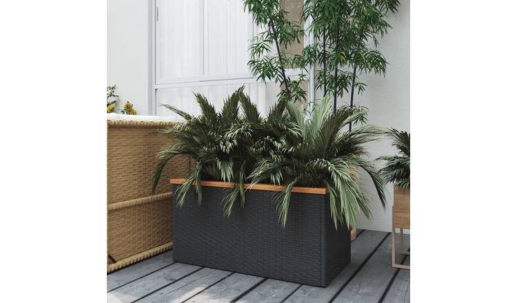Walplus Acacia Wood Garden Planter - Black - 80 x 40 x 40 cm