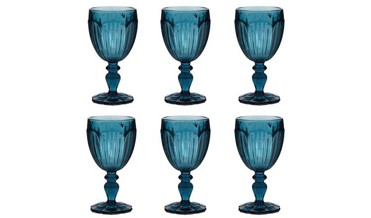 Dibor Set of 6 Paisley 280ml Glass Wine Glasses - Blue