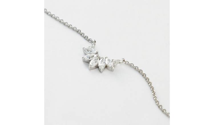 Revere Rhodium Plated Sterling Silver Marquise Cubic Zirconia Pendant Necklace