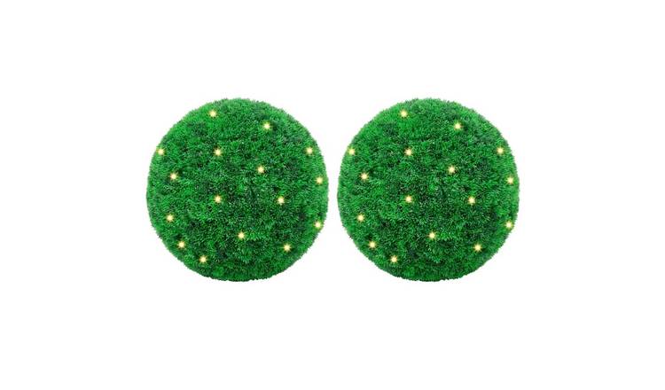 Walplus Pack of 2 Boxwood Balls with LED Lights - Green - 27 cm