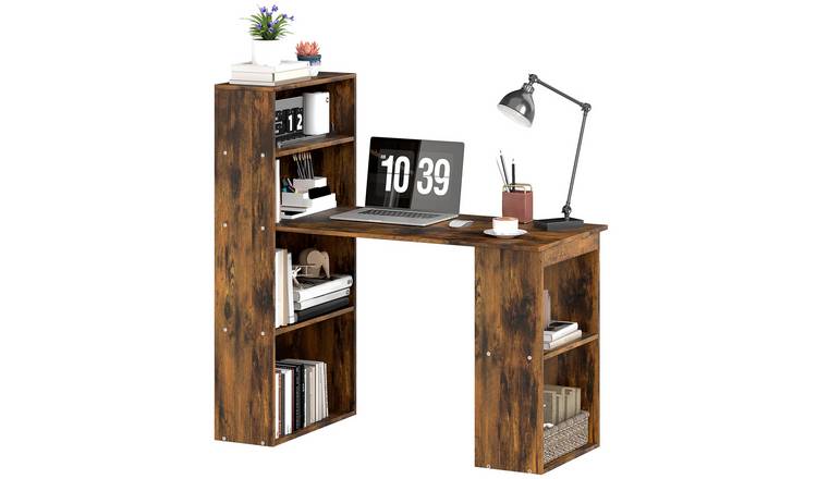 HOMCOM 6 Tier Storage Bookshelves Computer Table - Rustic Brown