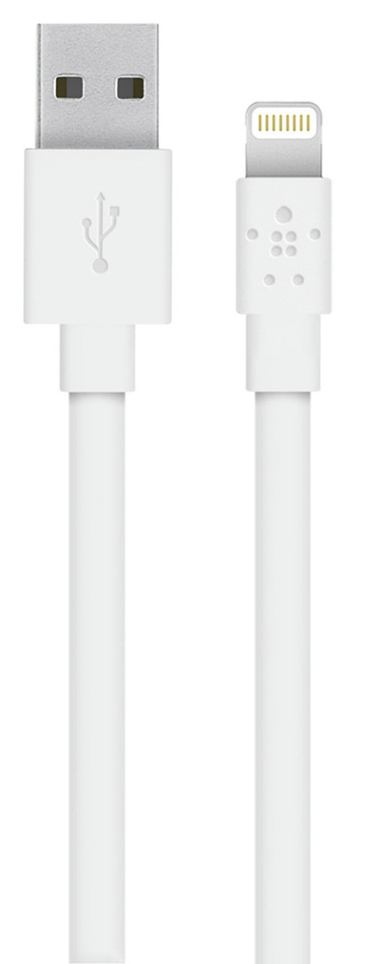 Belkin 1.2m Flat Lightning to USB Charge Sync Cable - White