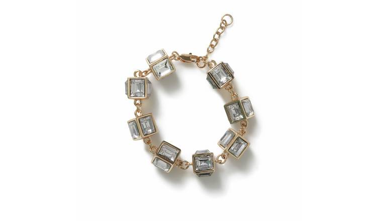 Freedom Gold Tone Cube Shaped Glass Bead Bracelet