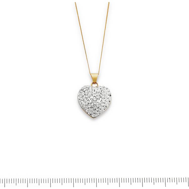 Revere 9ct Yellow Gold Crystal Dome Heart Pendant Necklace 0