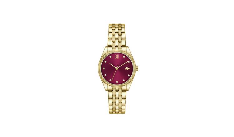 Lacoste Tuilerie Burgundy Dial Yellow Gold Plated Bracelet Watch