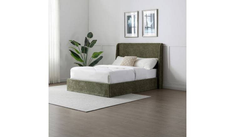 Kyoto Darcy King Size Fabric Side and End Lift Ottoman Bed Frame - Olive