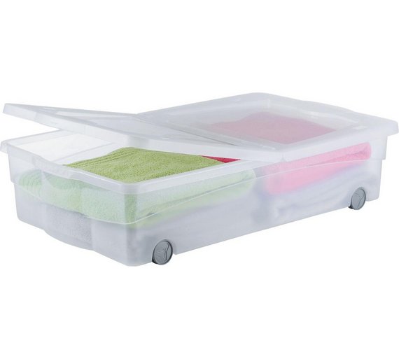 HOME 50 Litre Wheeled Plastic Underbed Storage Box With Lid Storage ...