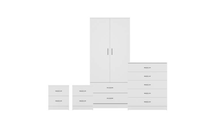 Vida Designs Riano Bedroom Set (Bedsides, 5 Drawer Chest, 2x2 Wardrobe) - White