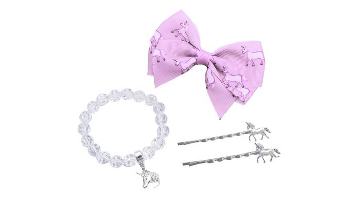 Emoji Kid's Unicorn Hair Clips and Bracelet Set