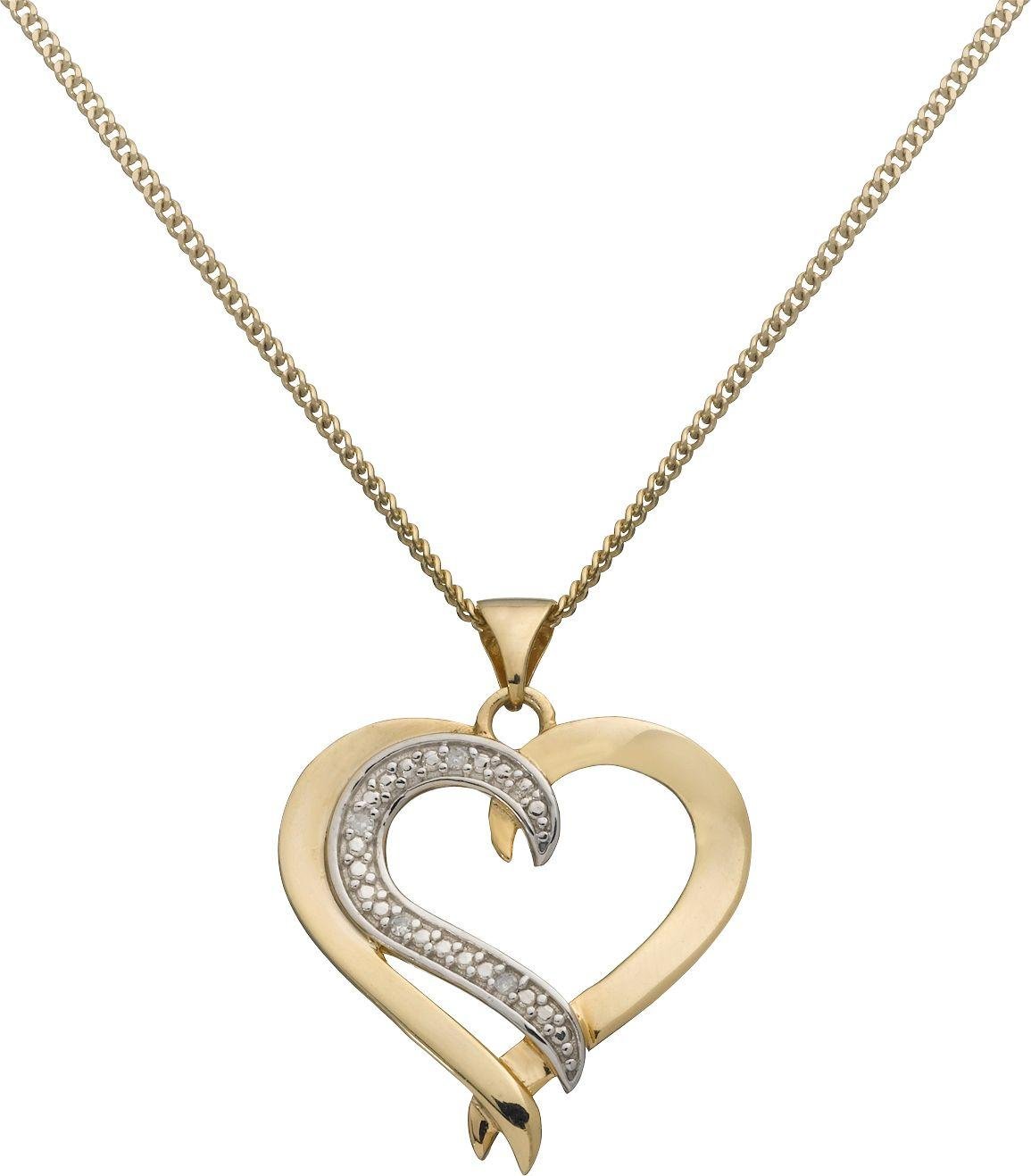 Revere Silver Diamond Accent Heart Pendant 18 Inch Necklace