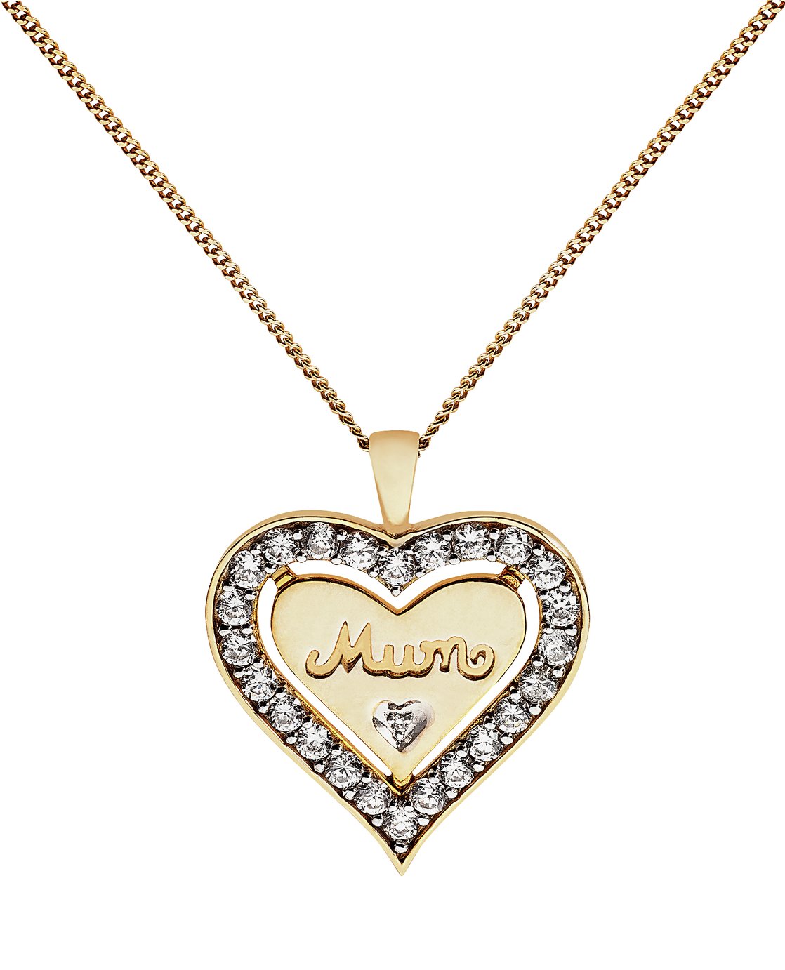 Moon & Back 9ct Gold Plated Silver Crystal Mum Heart Pendant