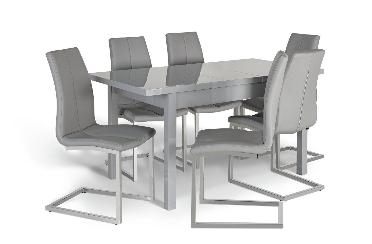 Argos Home Lyssa Extending Gloss Table & 6 Milo Chairs -Grey