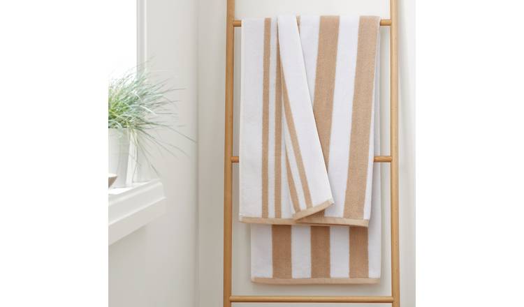 Catherine Lansfield Reversible Stripe Jacquard Bath Towel - Natural