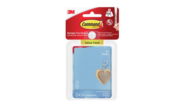 COMMAND ADHESIVE SMALL HOOKS CLEAR PACK 2 HOOKS AND 4 STRIPS