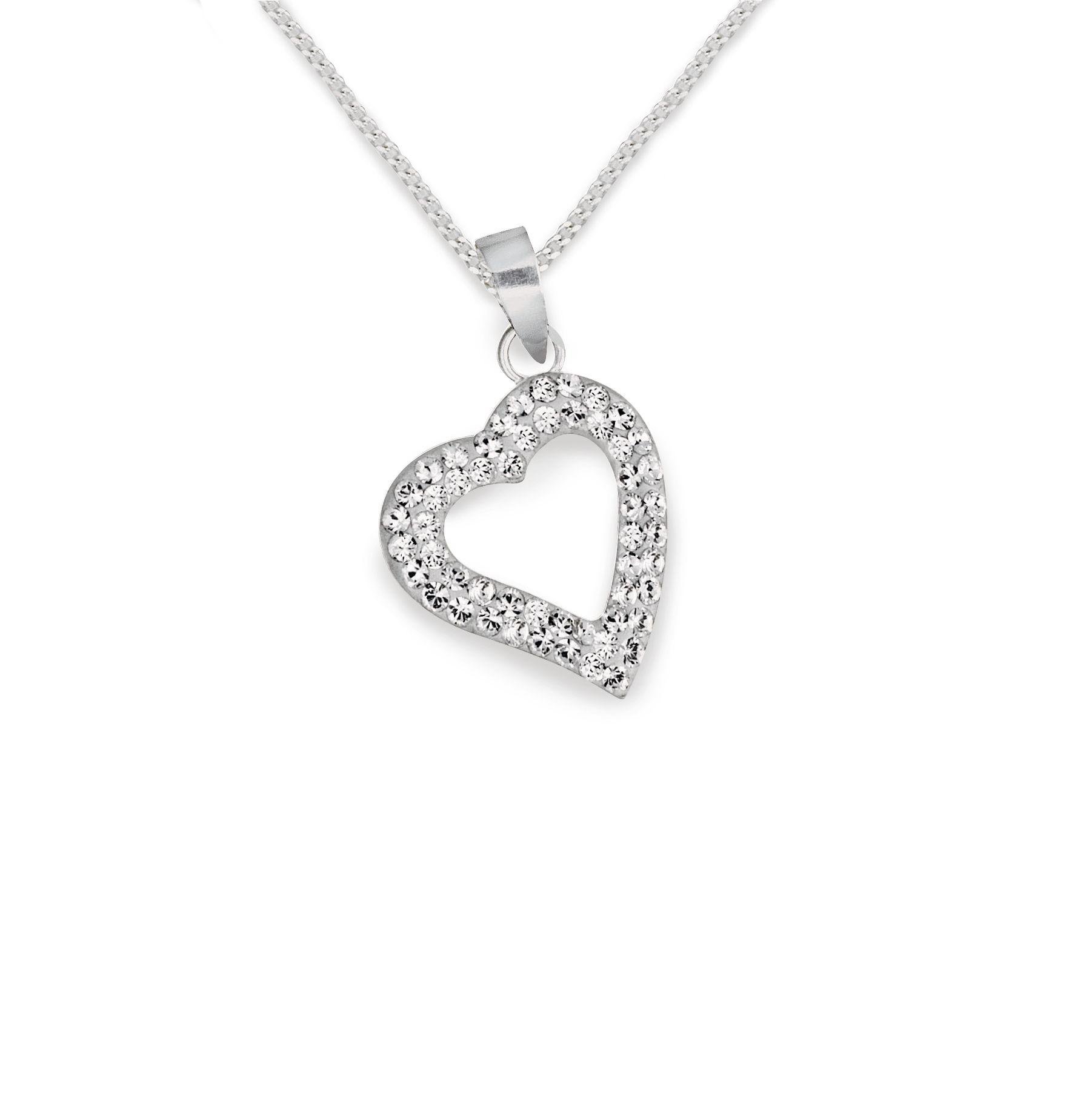 Revere Silver Crystal Heart Pendant 18 Inch Necklace