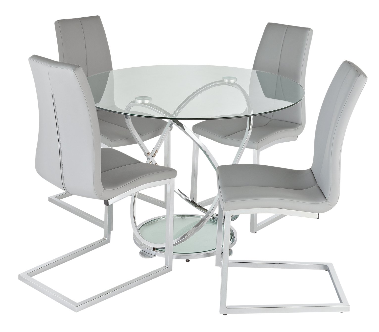 Argos Home Atom Glass Dining Table & 4 Milo Chairs - Grey