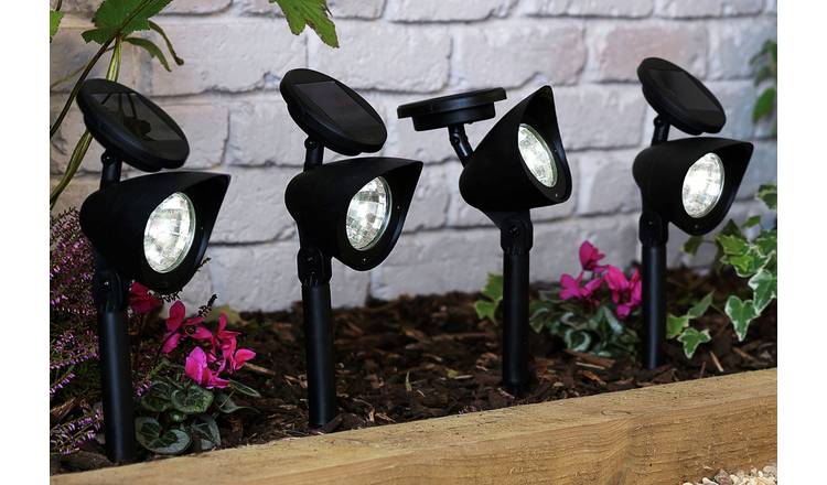 slap af Virkelig metan Buy Garden by Sainsbury's Set of 4 Black Solar Spotlights | Solar garden  lights | Argos