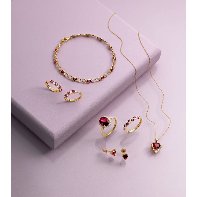Revere 9ct Gold Created Ruby Heart Stud Earrings 0