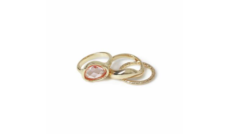Freedom Pack of 3 Pink Gem Stone Rings - Large