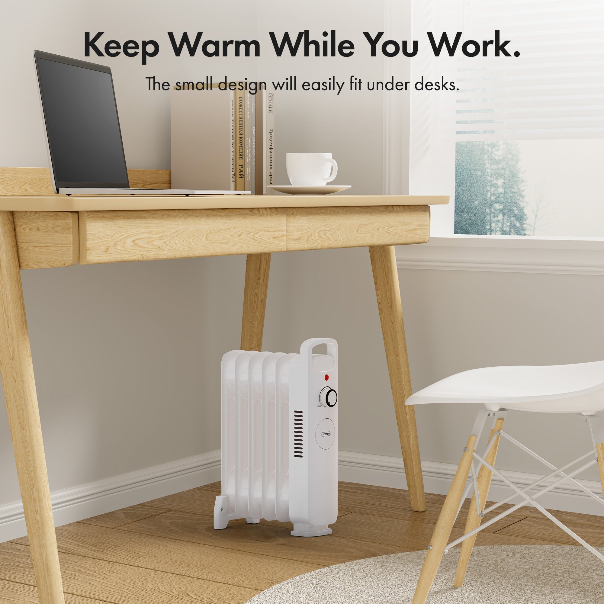 VonHaus Oil Filled Radiator 6 Fins Portable Electric Heater - White - Image 2